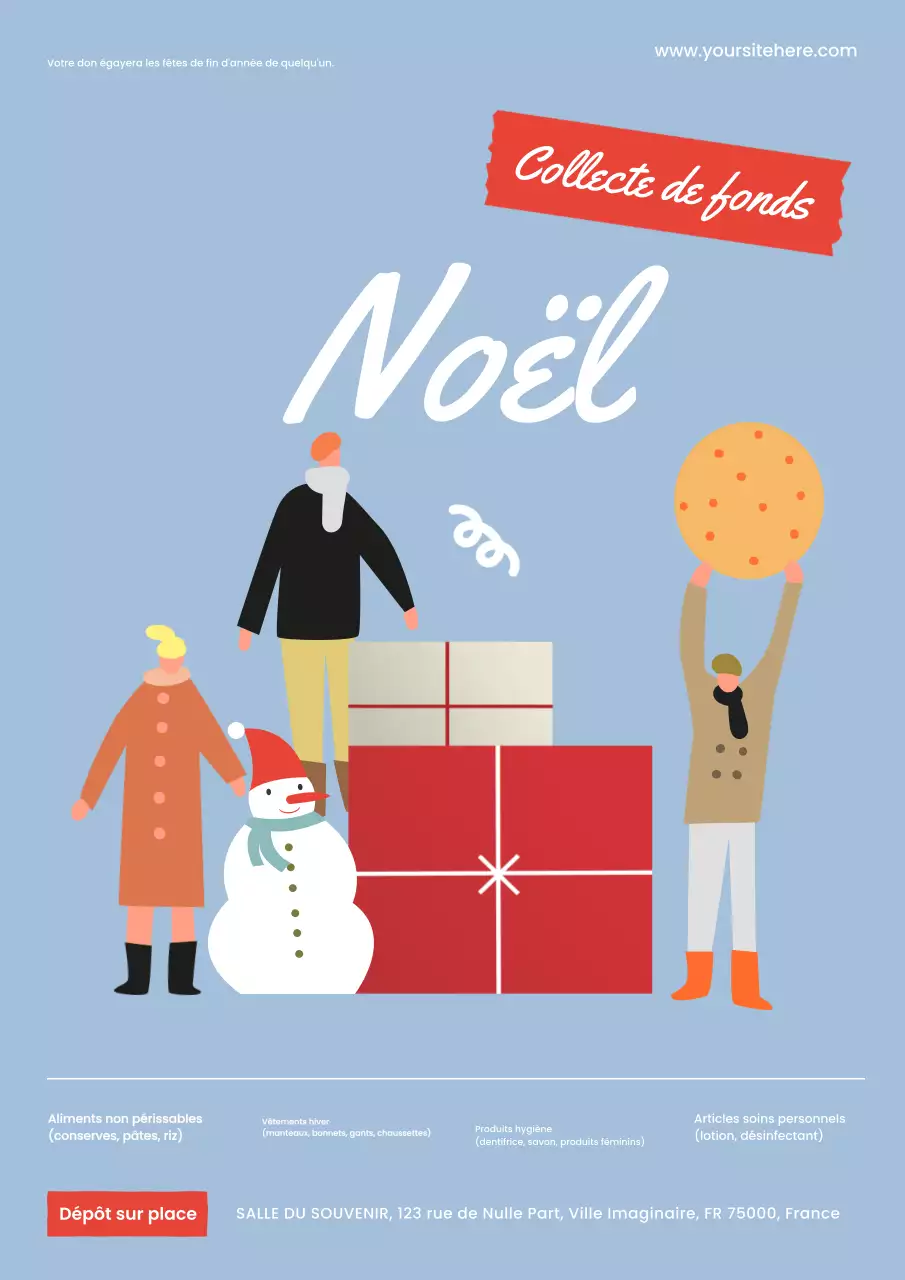 Affiche moderne bleue d'annonce caritative