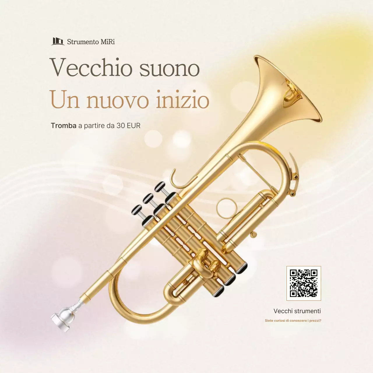 Pubblicità di uno strumento musicale semplice in oro