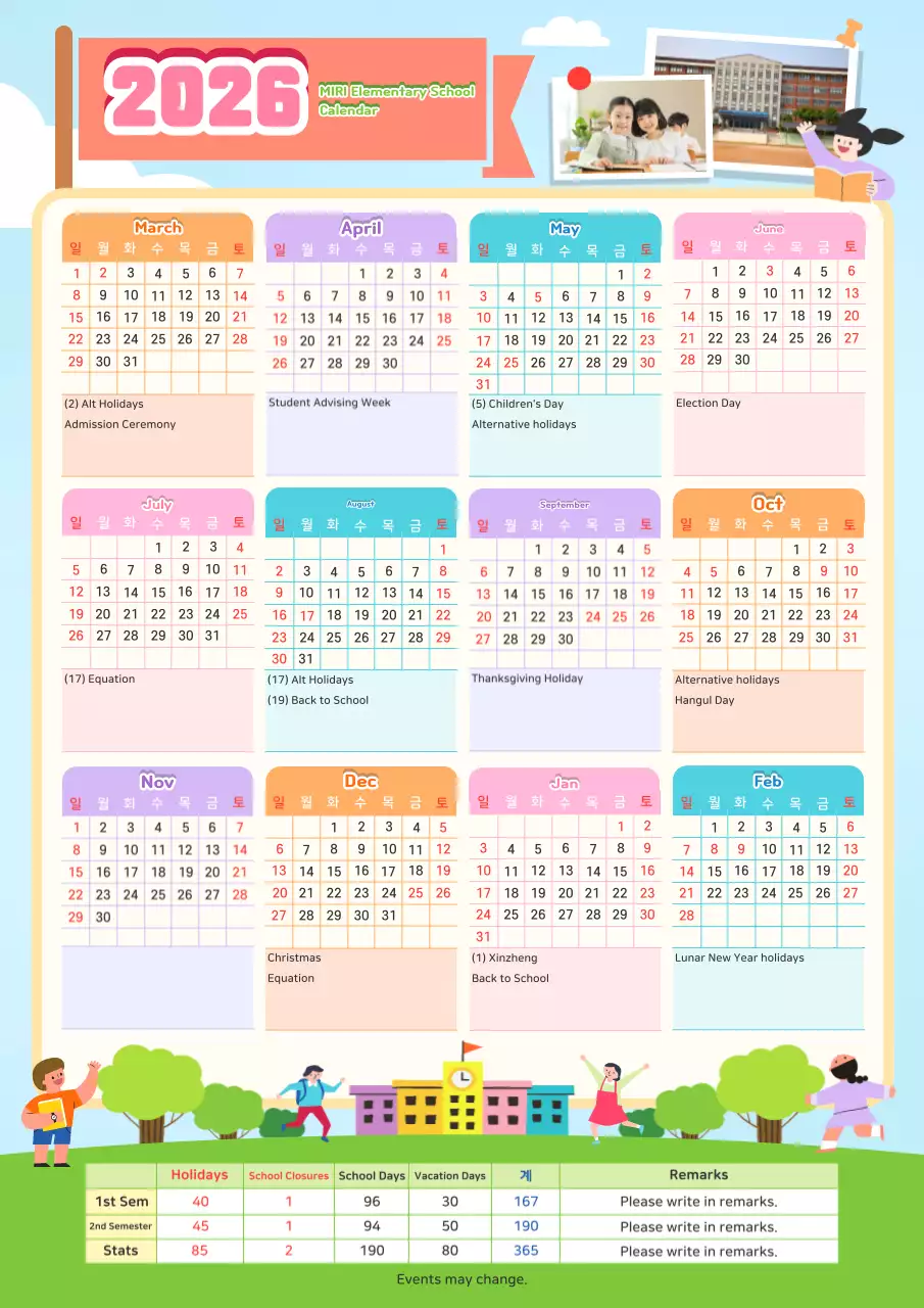 Lịch học dễ thương màu xanh da trời