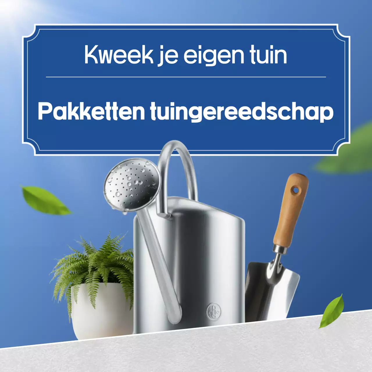 Blauwe moderne tuinieradvertentie