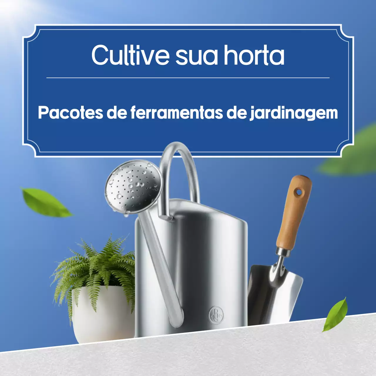 Anúncio de jardinagem moderna em azul