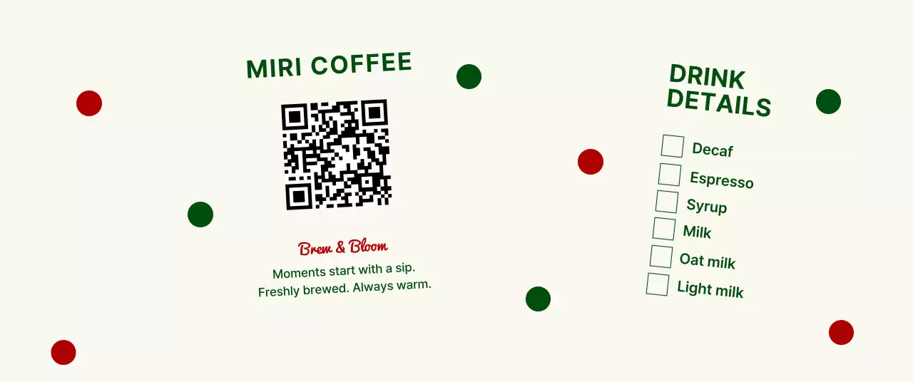 アイボリー シンプル カフェ メニュー キューアールとチェック