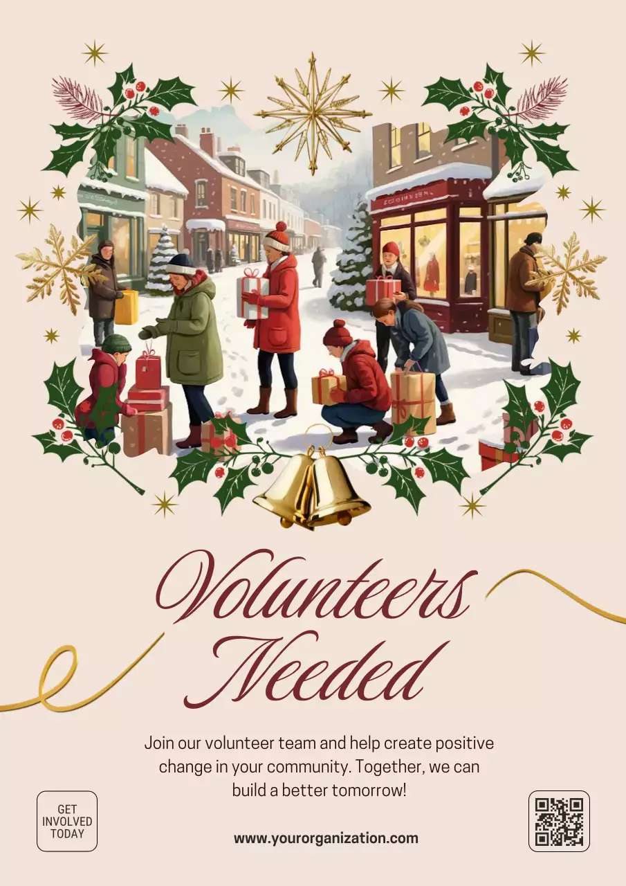 Beige Festive Volunteer Announcement Poster