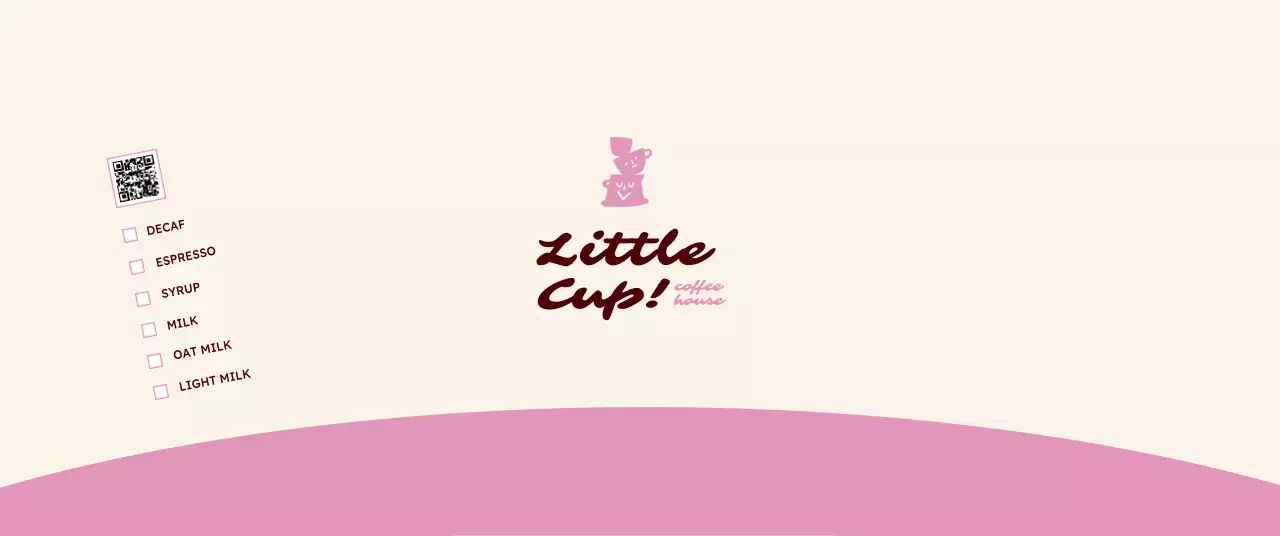 ピンク オシャレ コーヒー ラベル キューアールとチェック