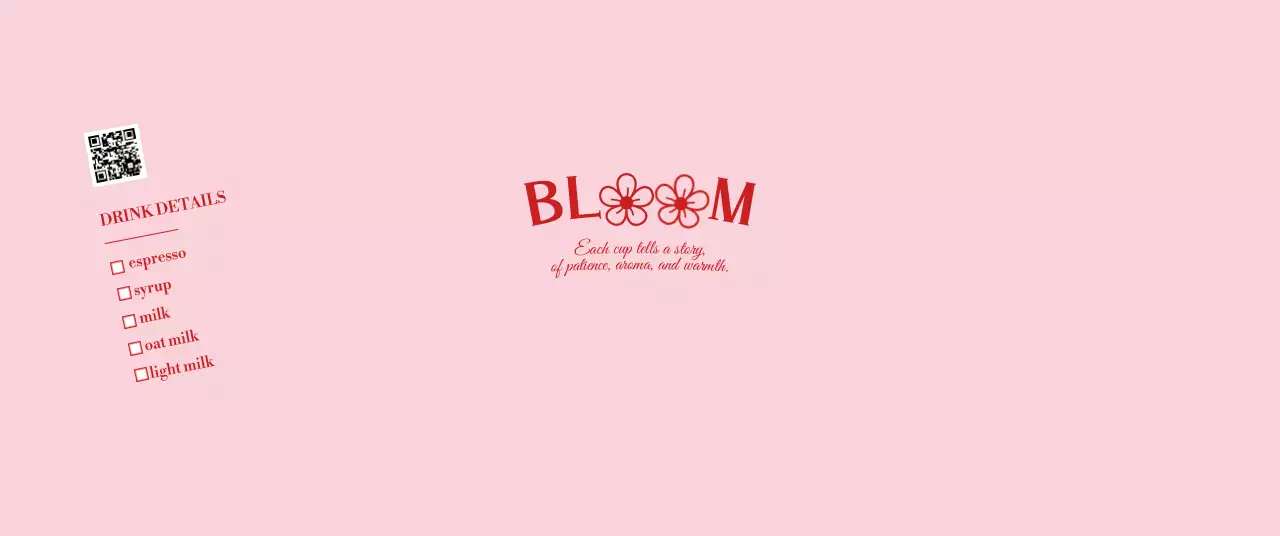 ピンク シンプル カフェ メニュー  キューアールとチェック