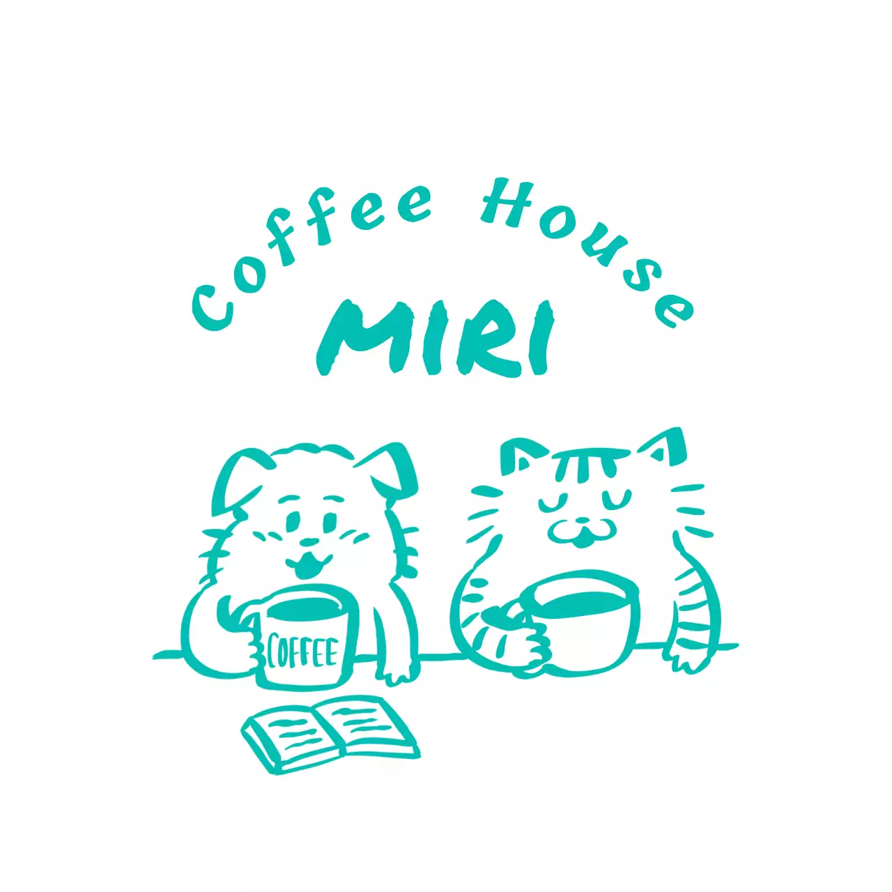 水色 かわいい カフェ ロゴ イラストロゴ