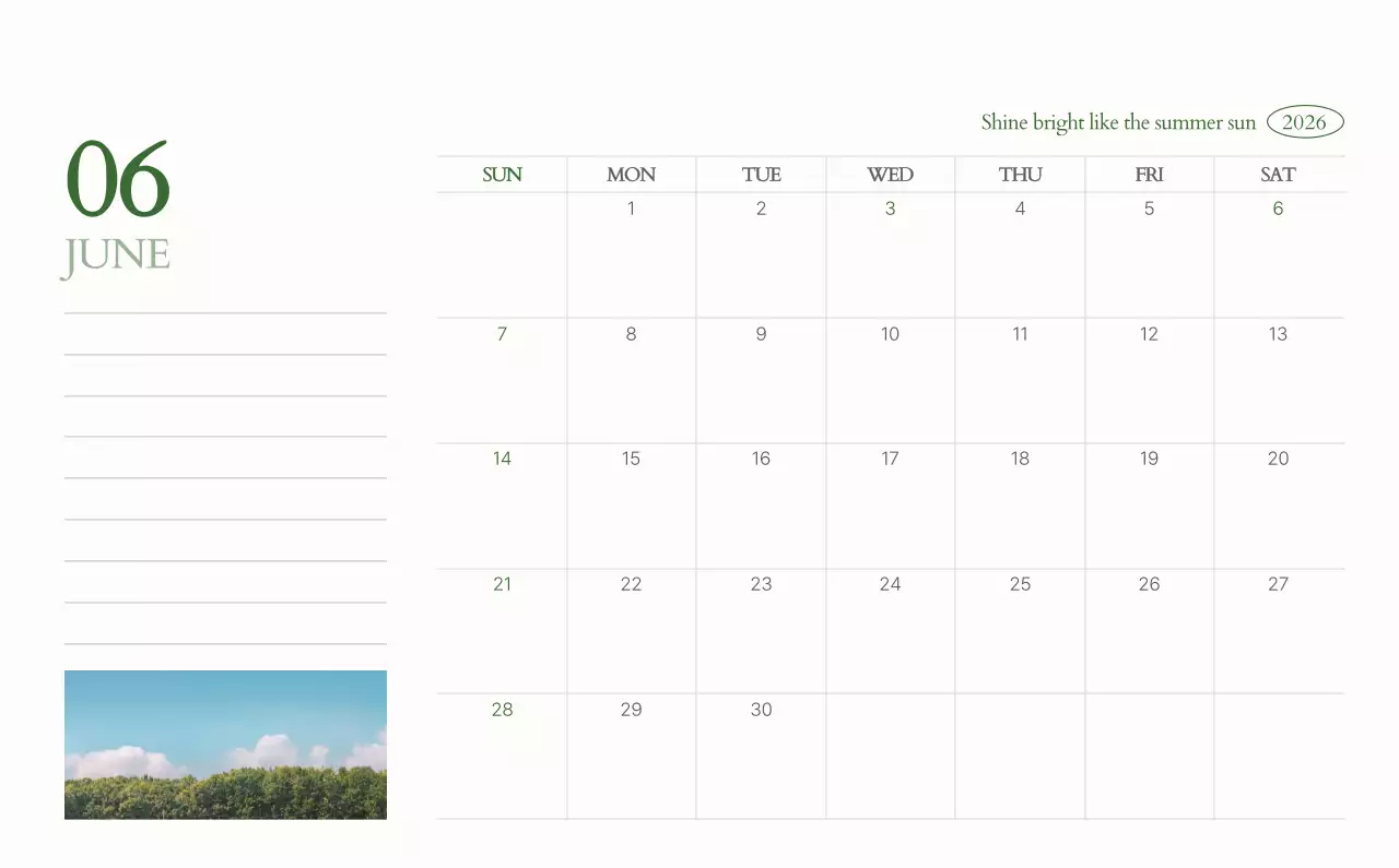흰색 심플 달력 캘린더