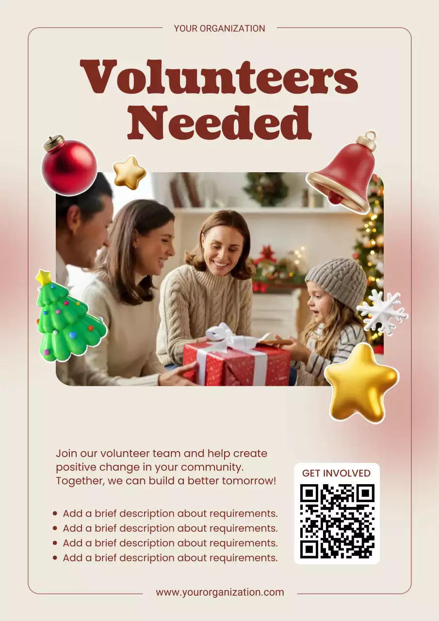 Beige Festive Volunteer Announcement Poster