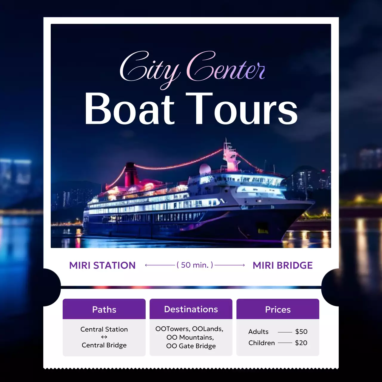 blue modern boat tour advertisement