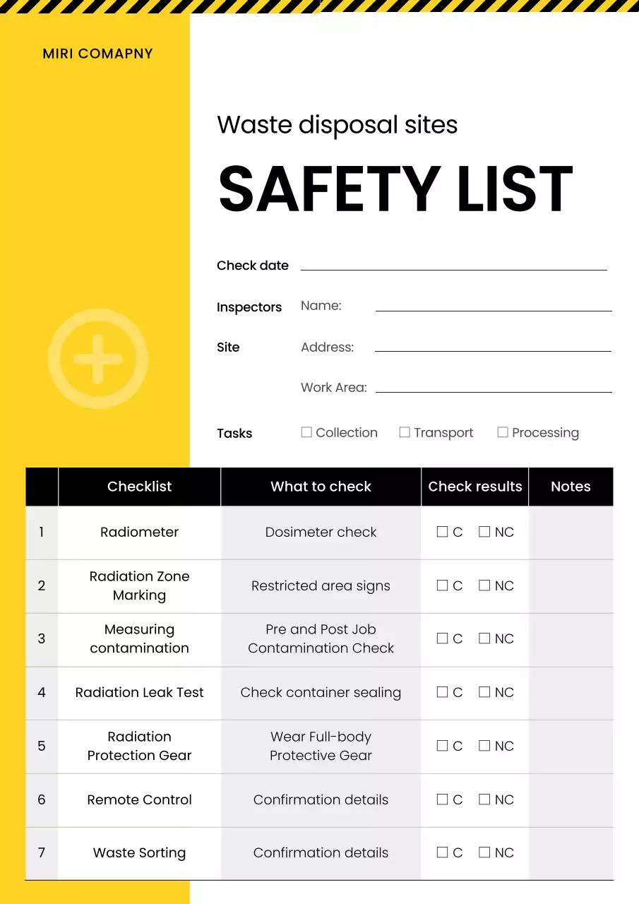 Yellow modern safety checklist document