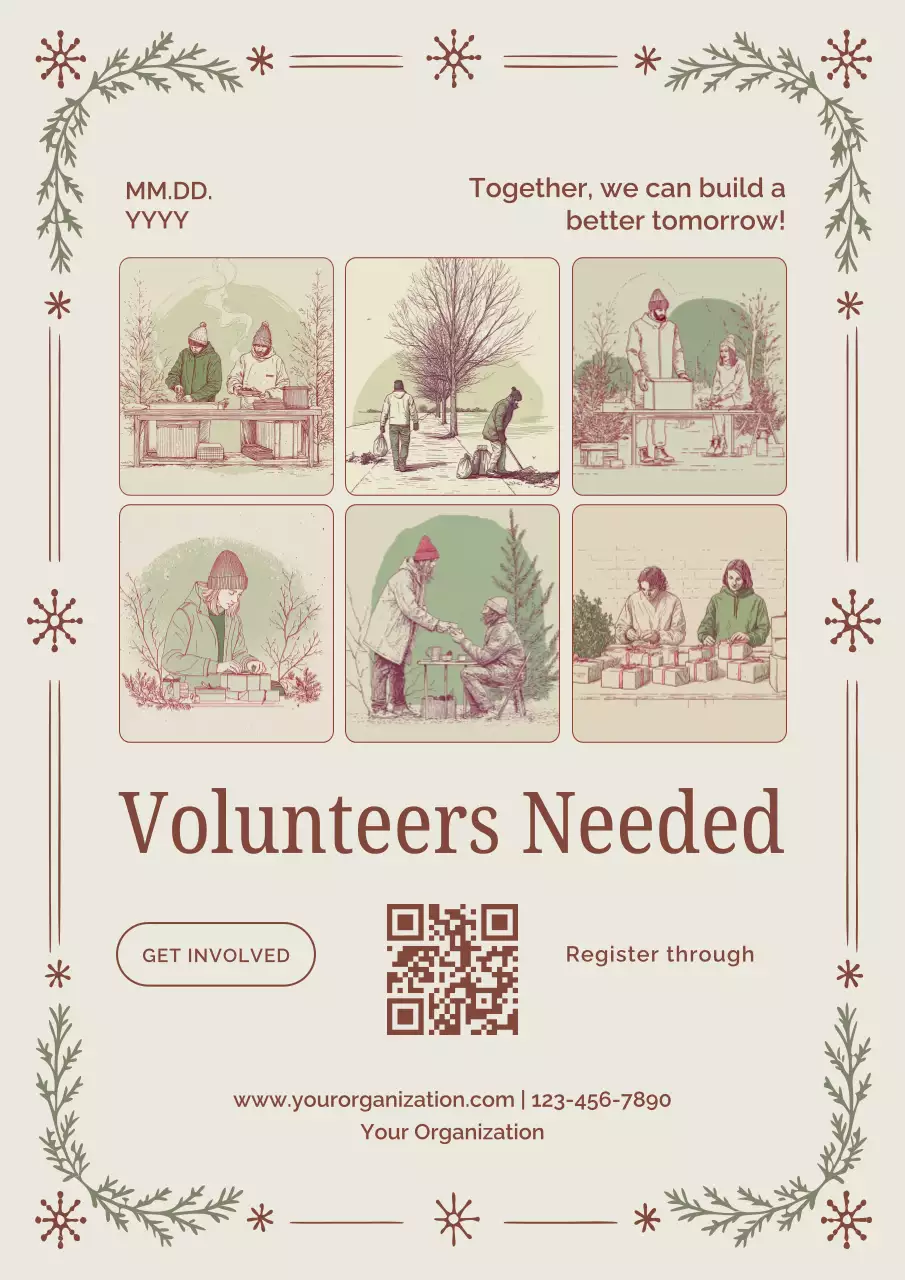 Pôster bege vintage para recrutamento de voluntários