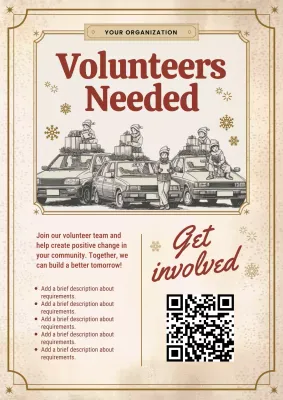 Beige Vintage Volunteer Announcement Poster