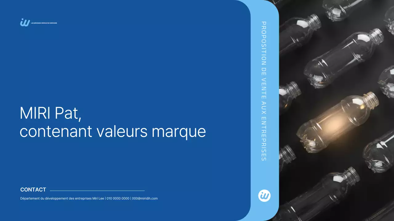 Bouteille PET bleue moderne : proposition B2B, présentation du produit, publicité