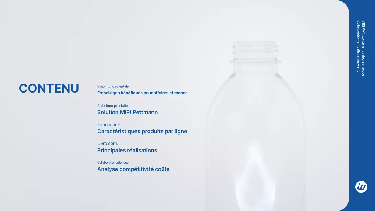 Bouteille PET bleue moderne : proposition B2B, présentation du produit, publicité