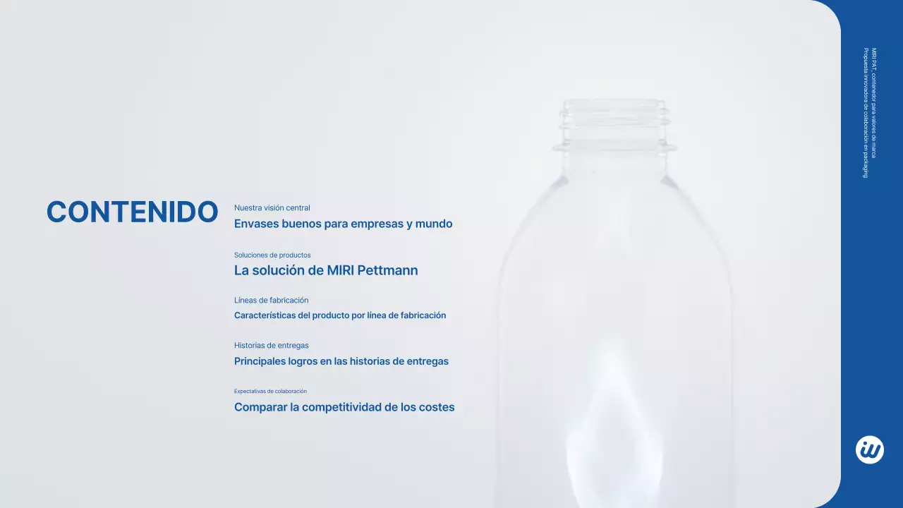 Propuesta B2B de presentación de producto de botella PET moderna azul