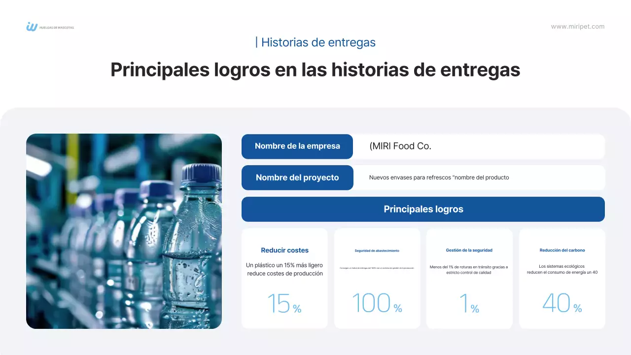 Propuesta B2B de presentación de producto de botella PET moderna azul
