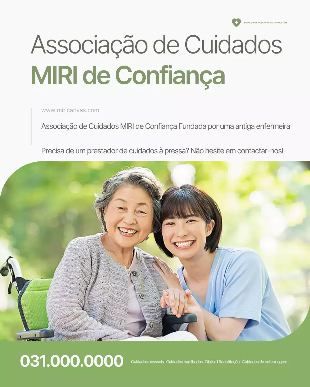 Promoção de serviços de enfermagem em branco e verde.
