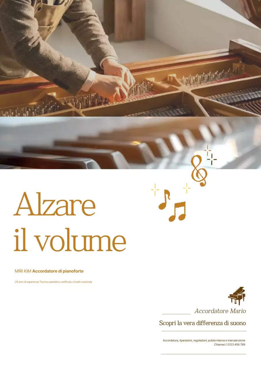 Pubblicità musicale dell'accordatore per pianoforte classico Brown