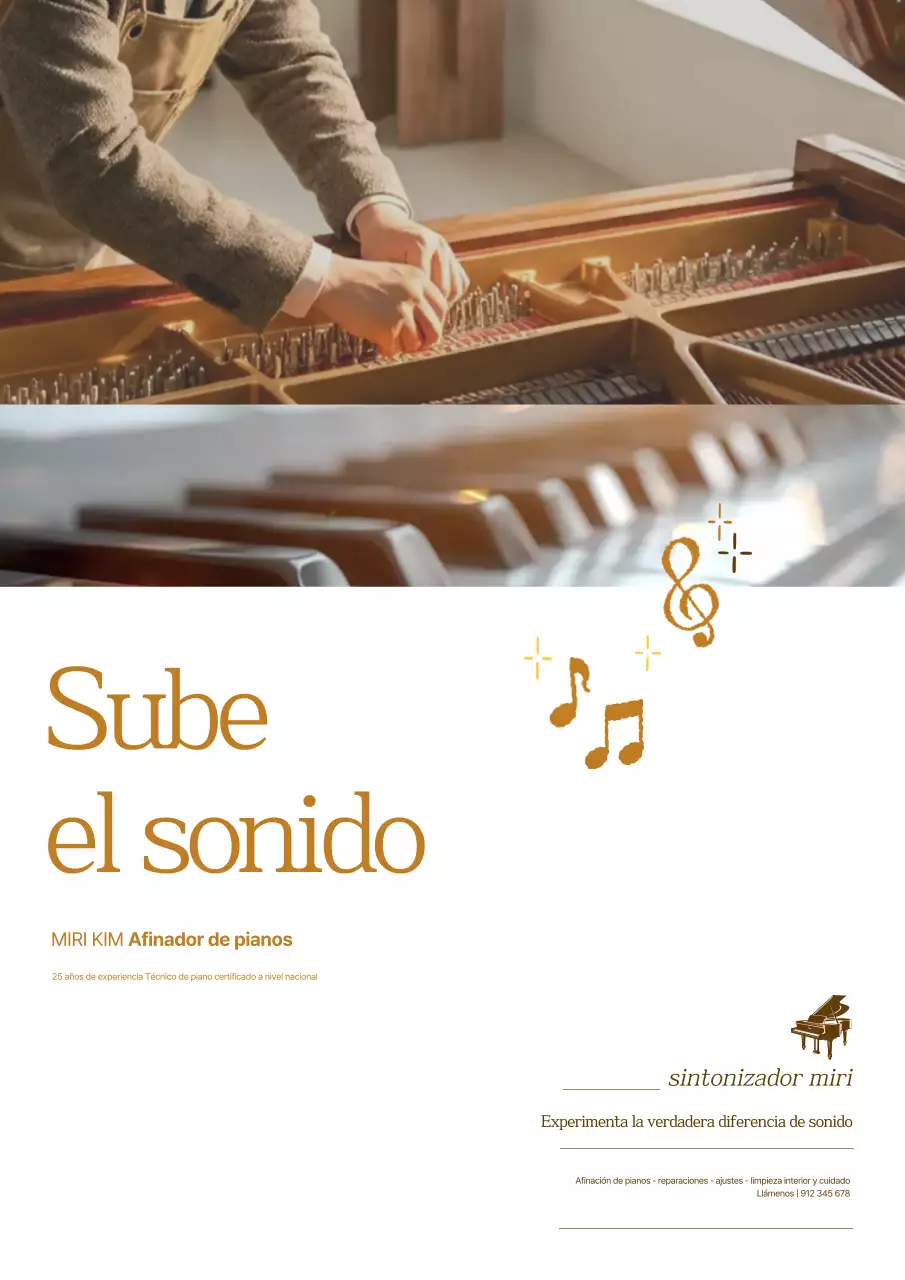 Anuncio musical del afinador de piano clásico marrón
