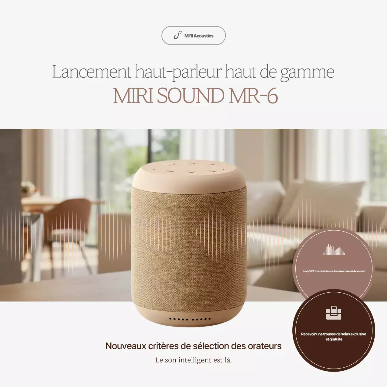 Publicité pour une enceinte moderne beige