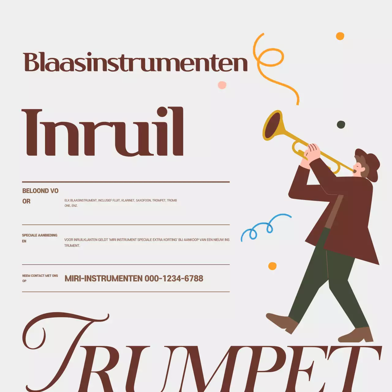 Bruine vintage muziekinstrumentenreclame