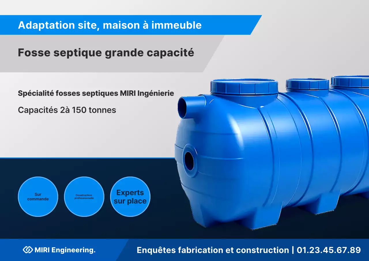 Publicité pour une fosse septique moderne bleue