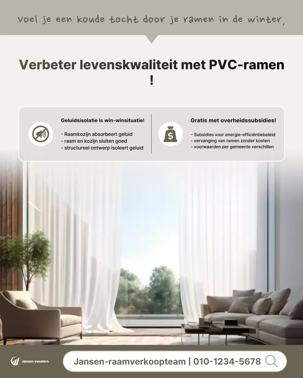 Beige moderne woonomgeving advertentie