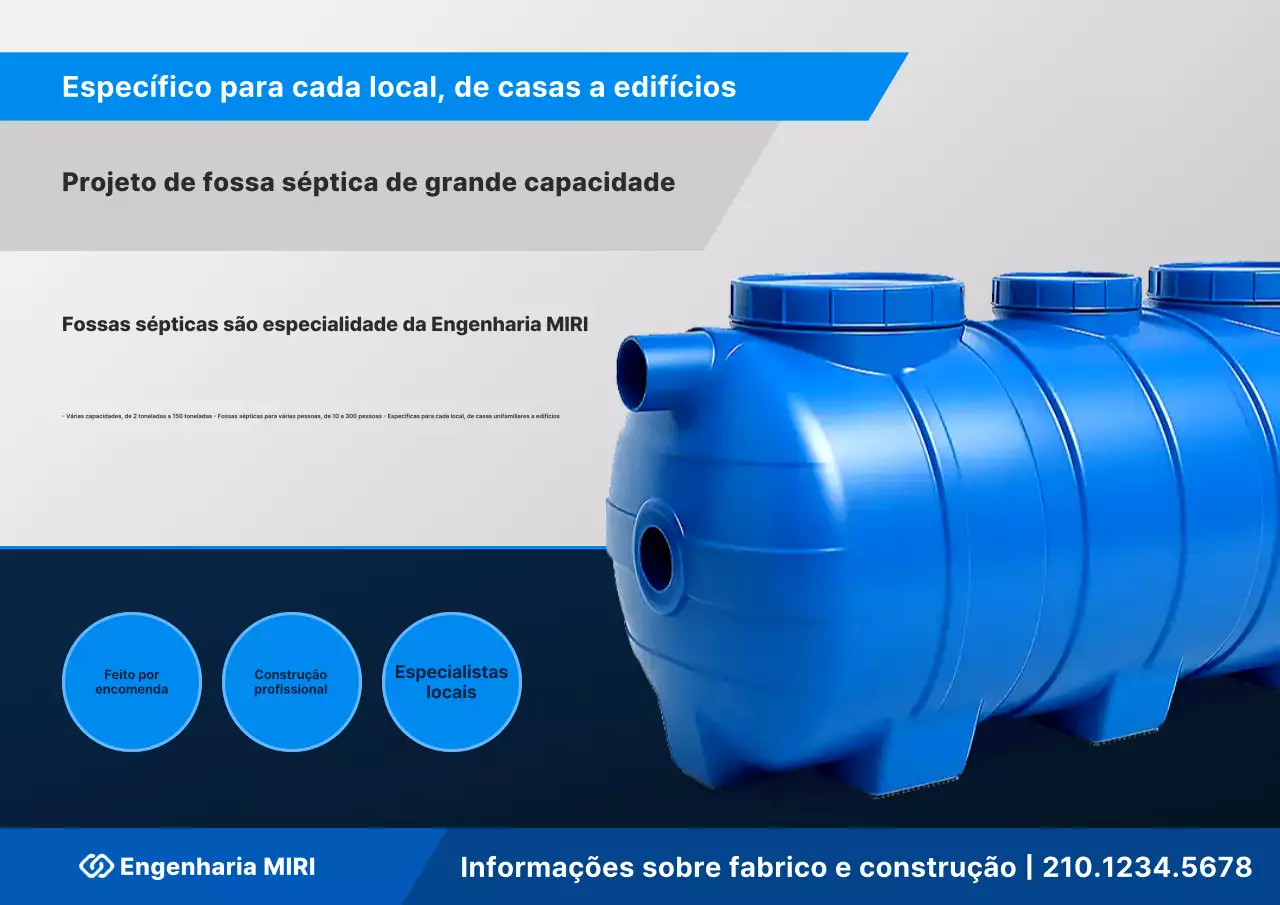 Anúncio de tanque séptico moderno azul