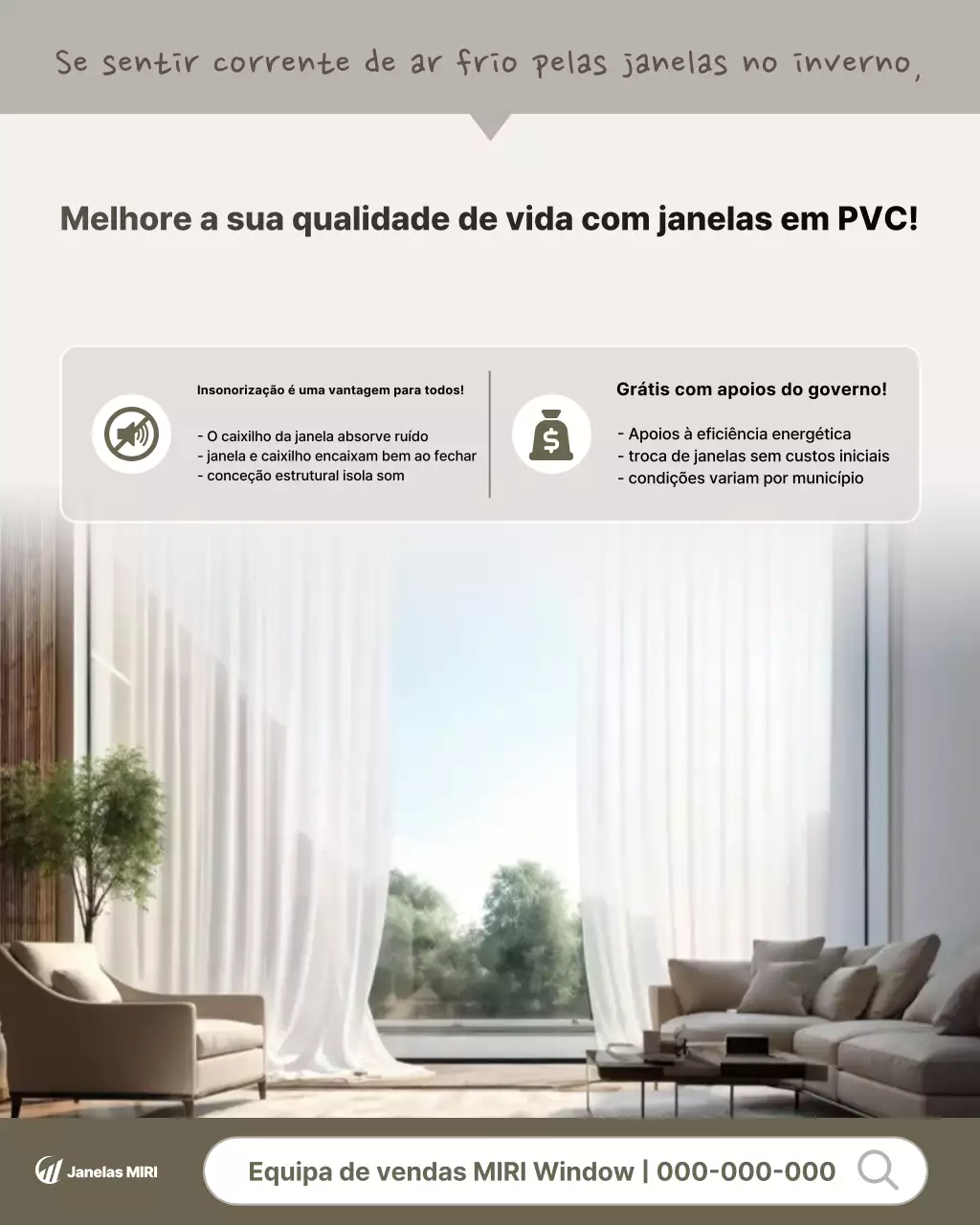 Anúncio de ambiente de vida moderno em tons de bege