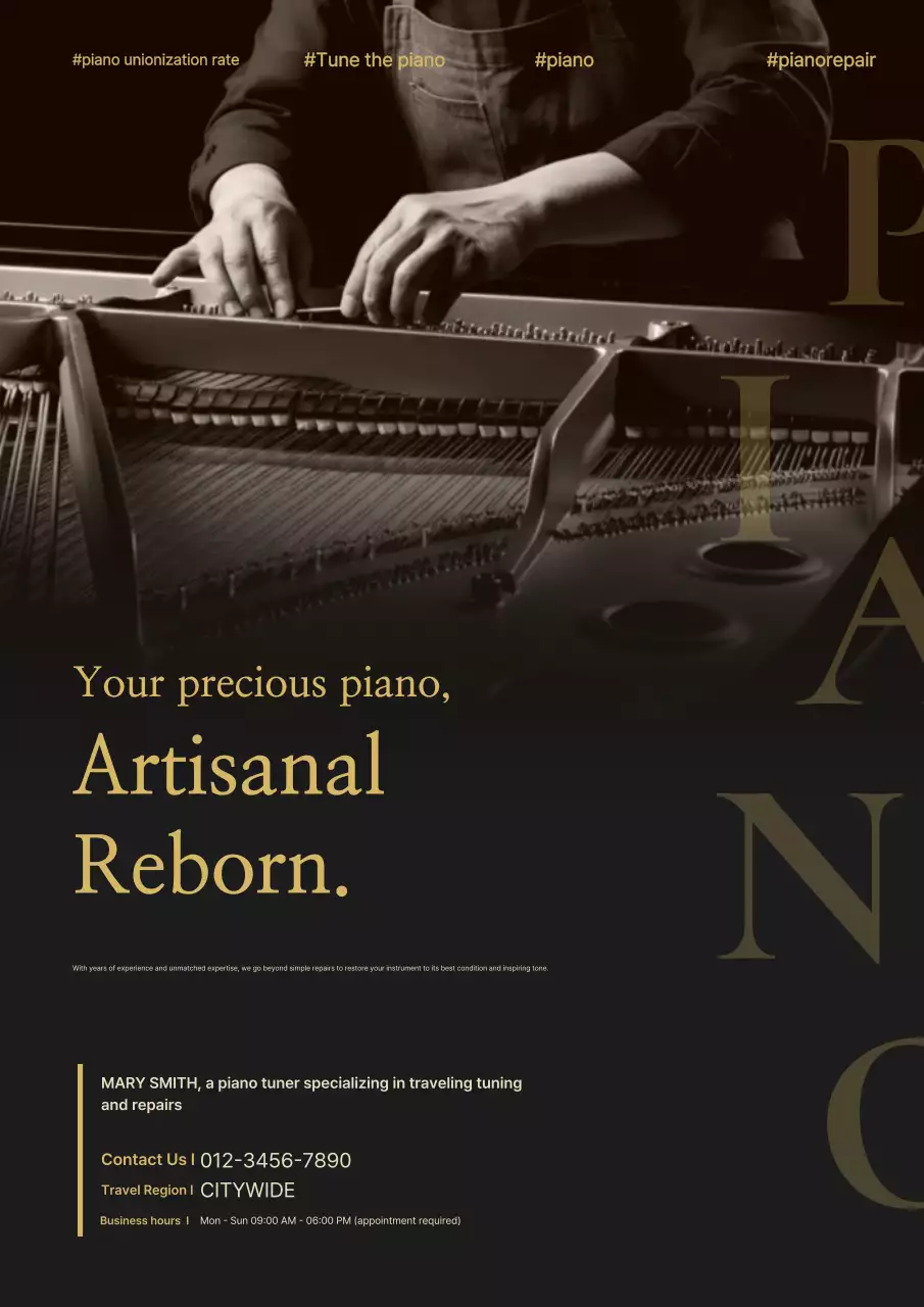 Quảng cáo về cách lên dây đàn piano cổ điển màu đen