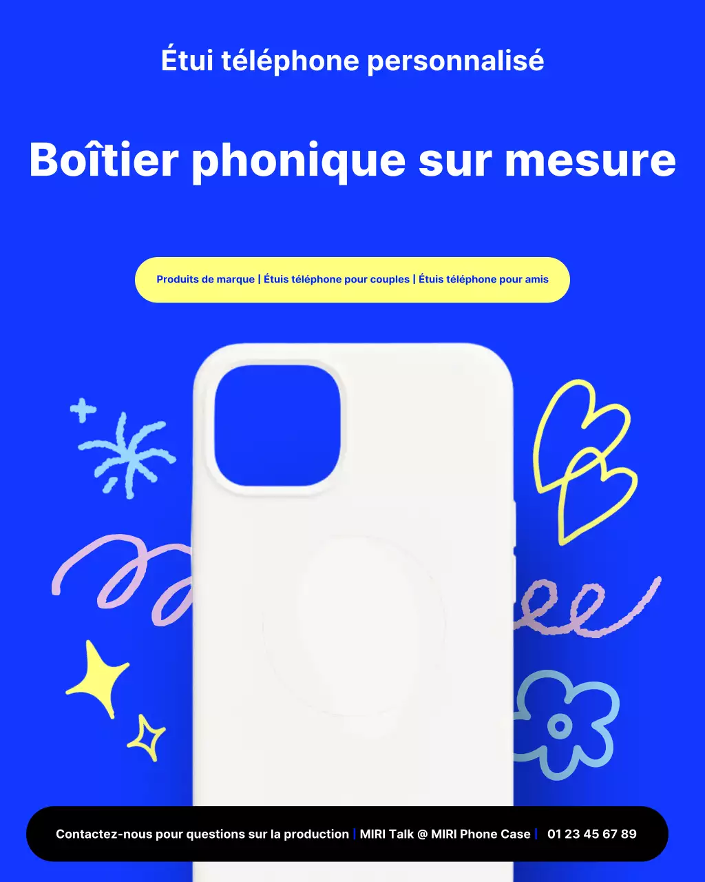 Promotion de coques de téléphone bleues modernes et personnalisées