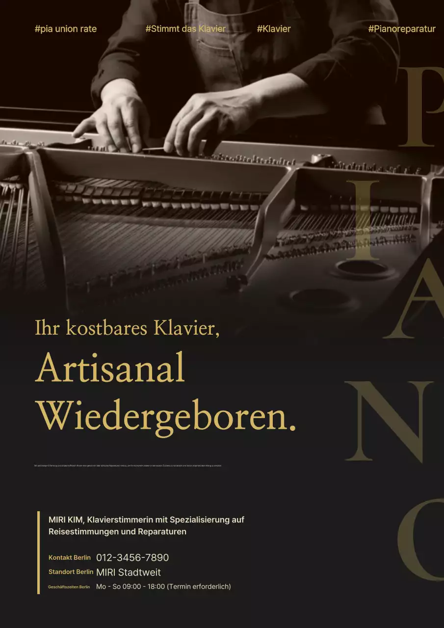 Werbung für die Stimmung von klassischen schwarzen Klavieren