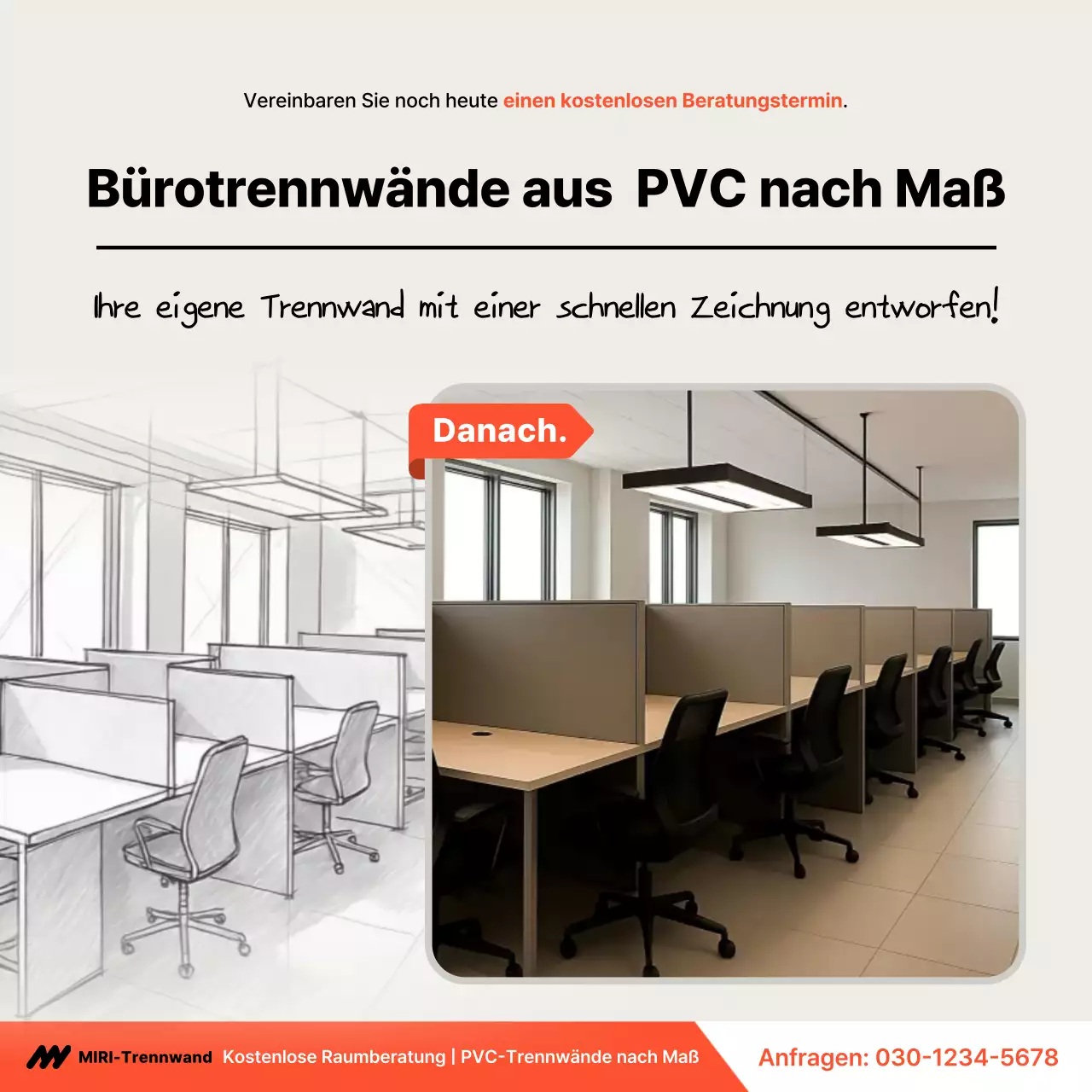 Werbung für ein modernes Büro in Grau