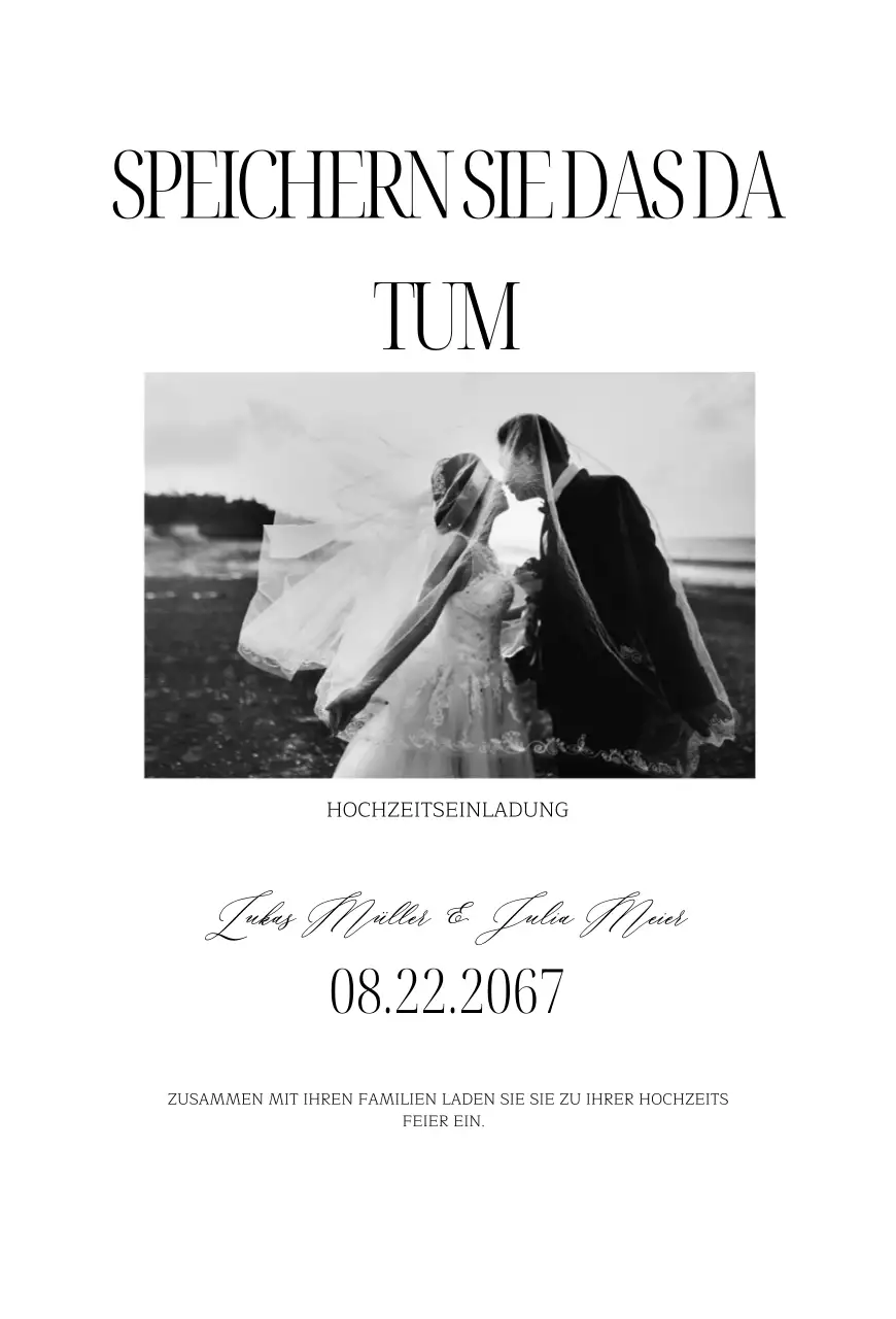 Schlichte Hochzeitseinladung in Schwarz-Weiß