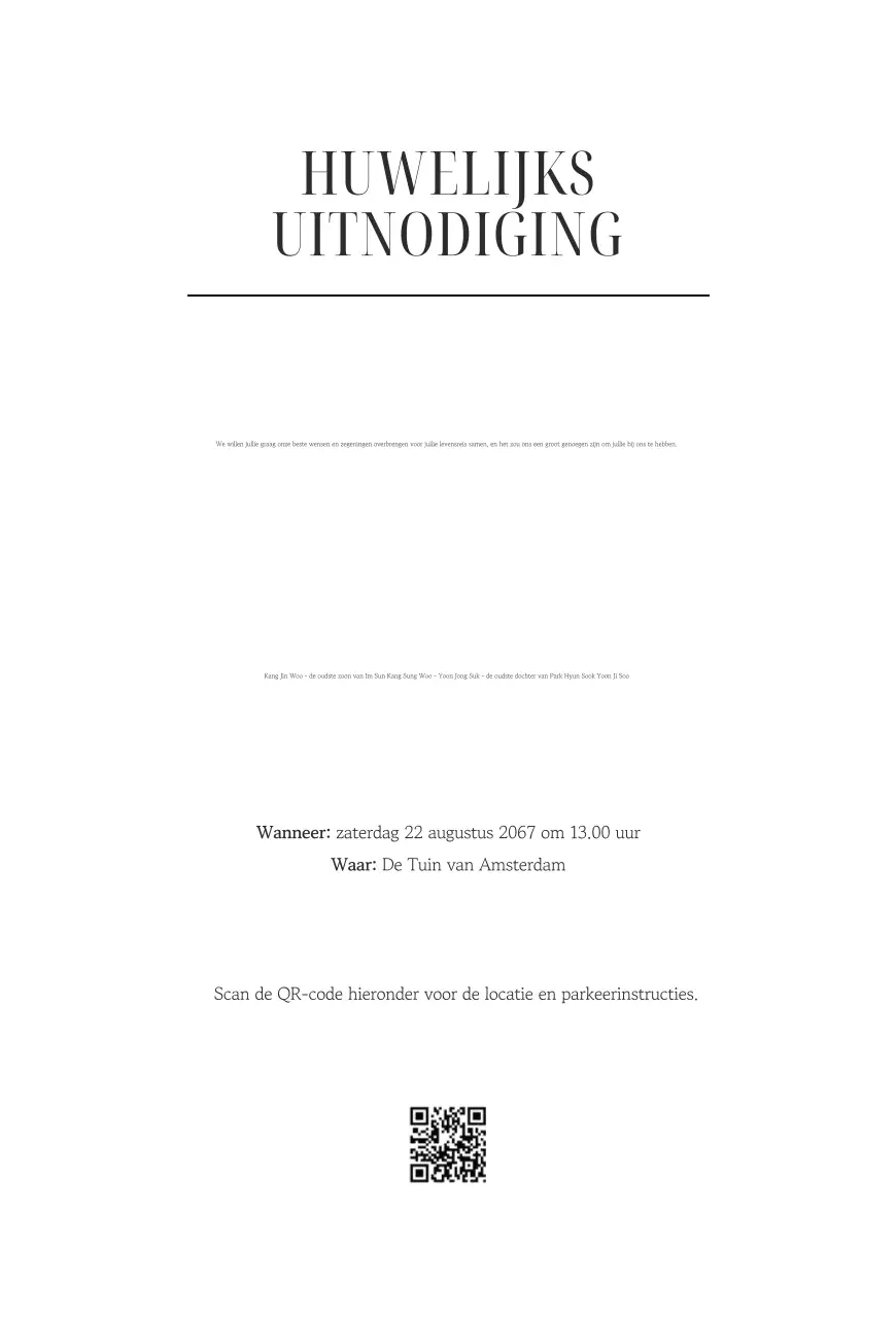 Zwart-witte eenvoudige huwelijksuitnodiging