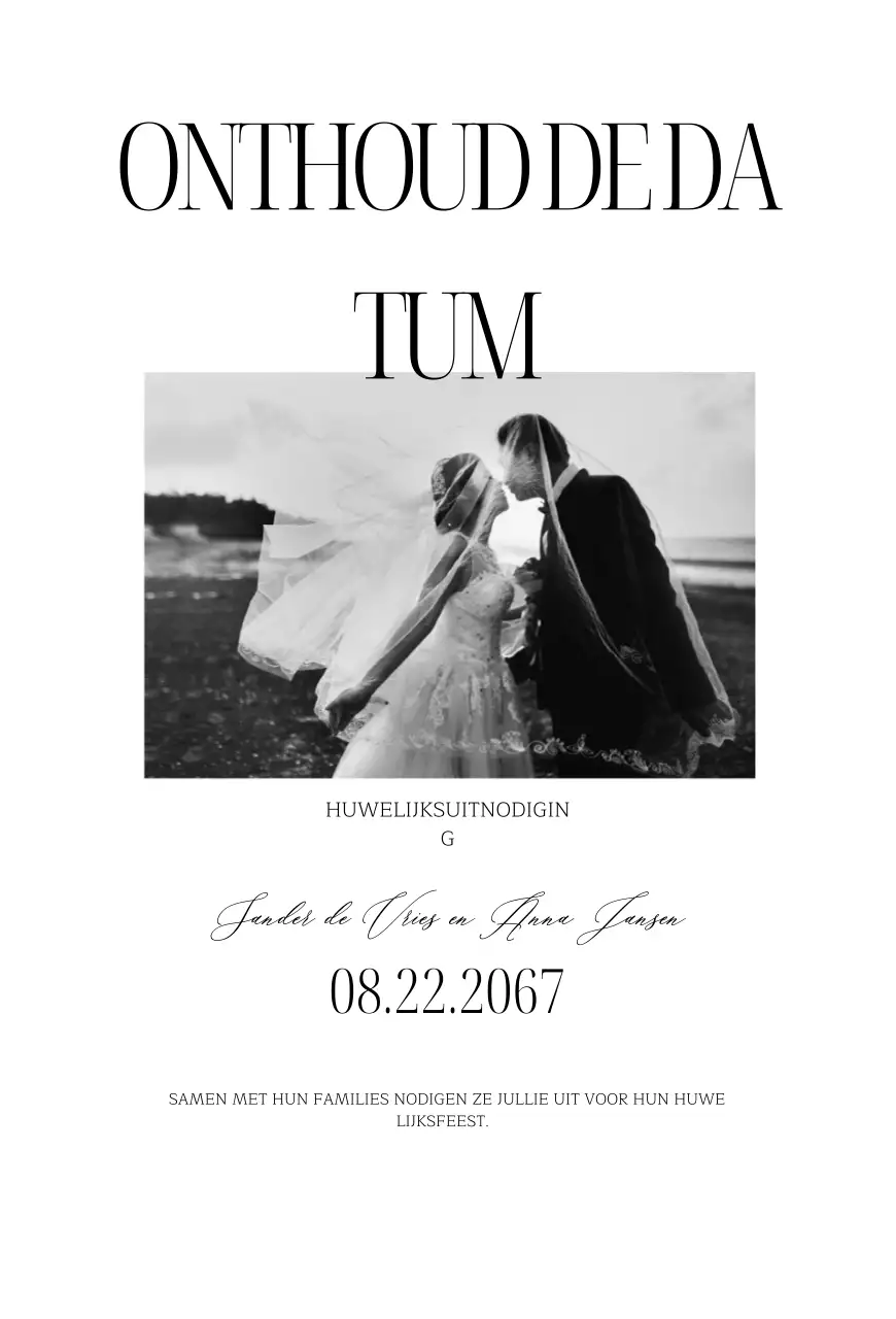 Zwart-witte eenvoudige huwelijksuitnodiging