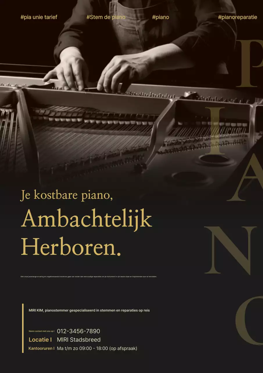 Advertentie voor het stemmen van een zwarte klassieke piano