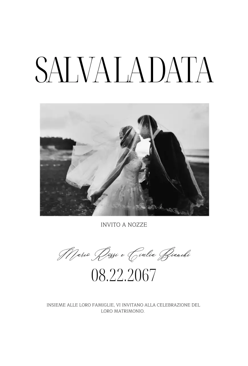 Invito di nozze semplice in bianco e nero