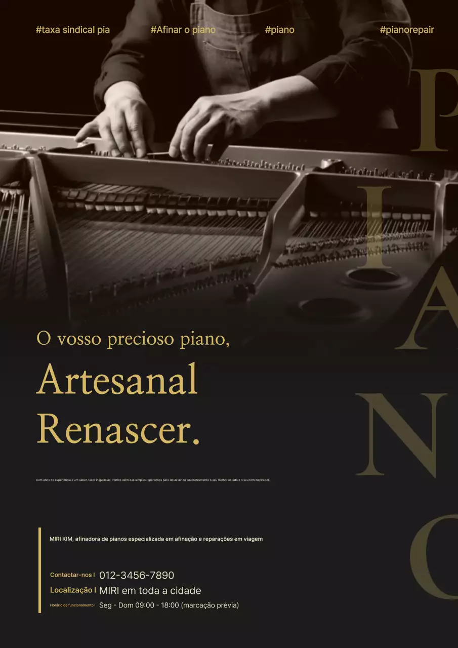 Anúncio de afinação de piano clássico preto