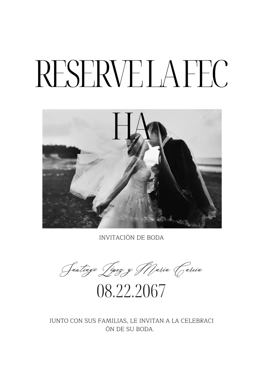 Invitación de boda sencilla en blanco y negro