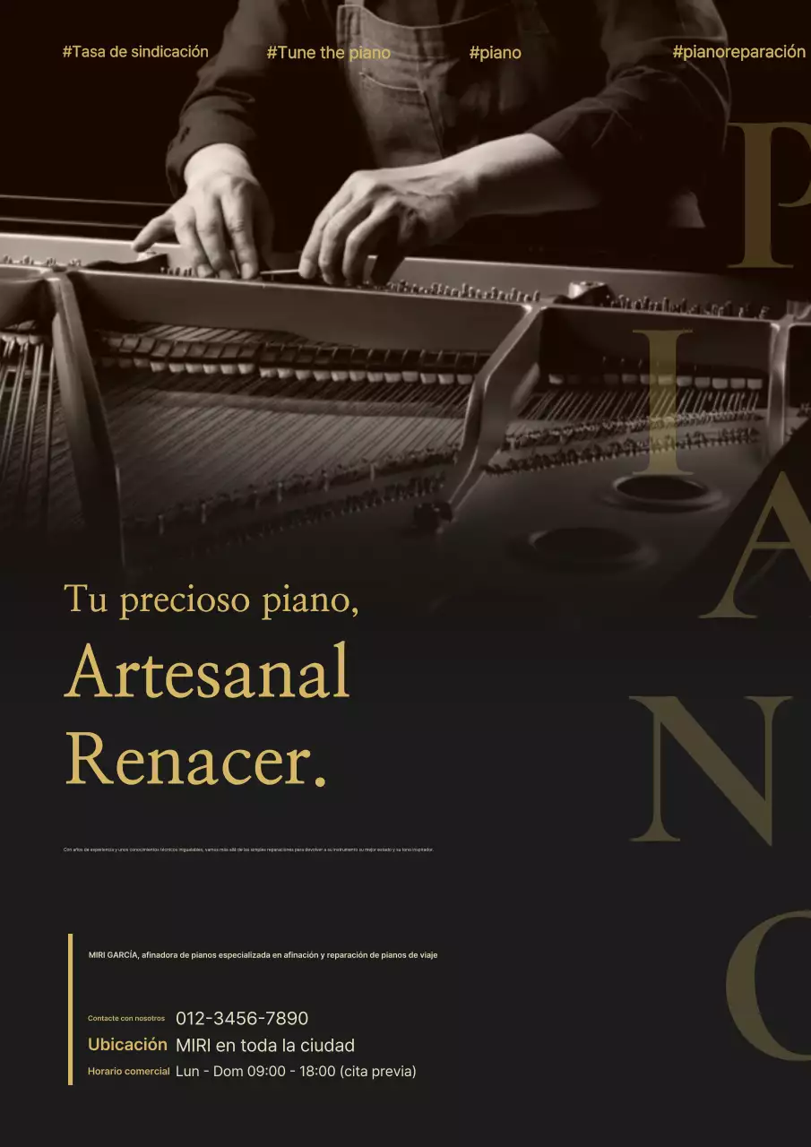 Anuncio de afinación de piano clásico negro
