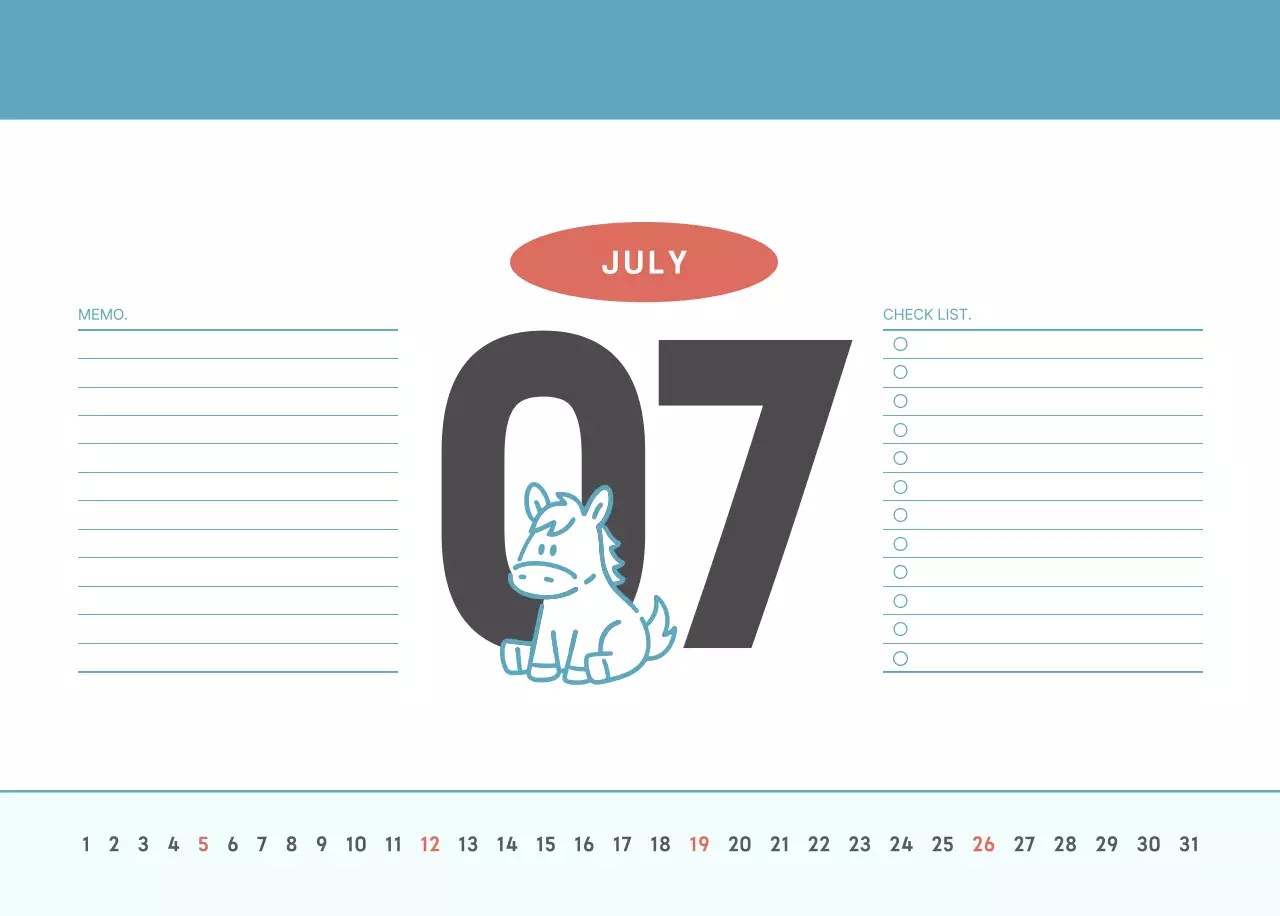 하늘색 심플 달력