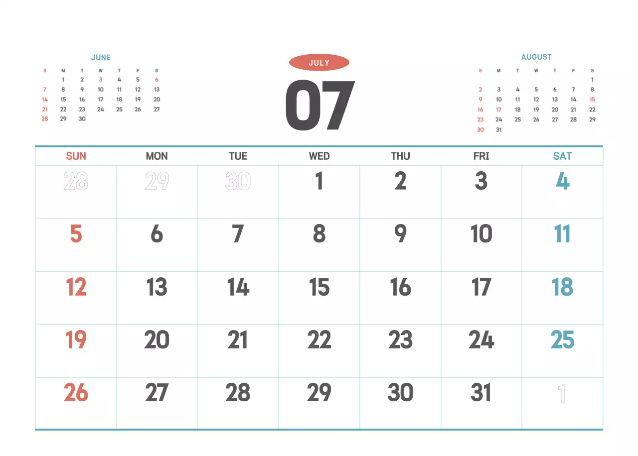 하늘색 심플 달력