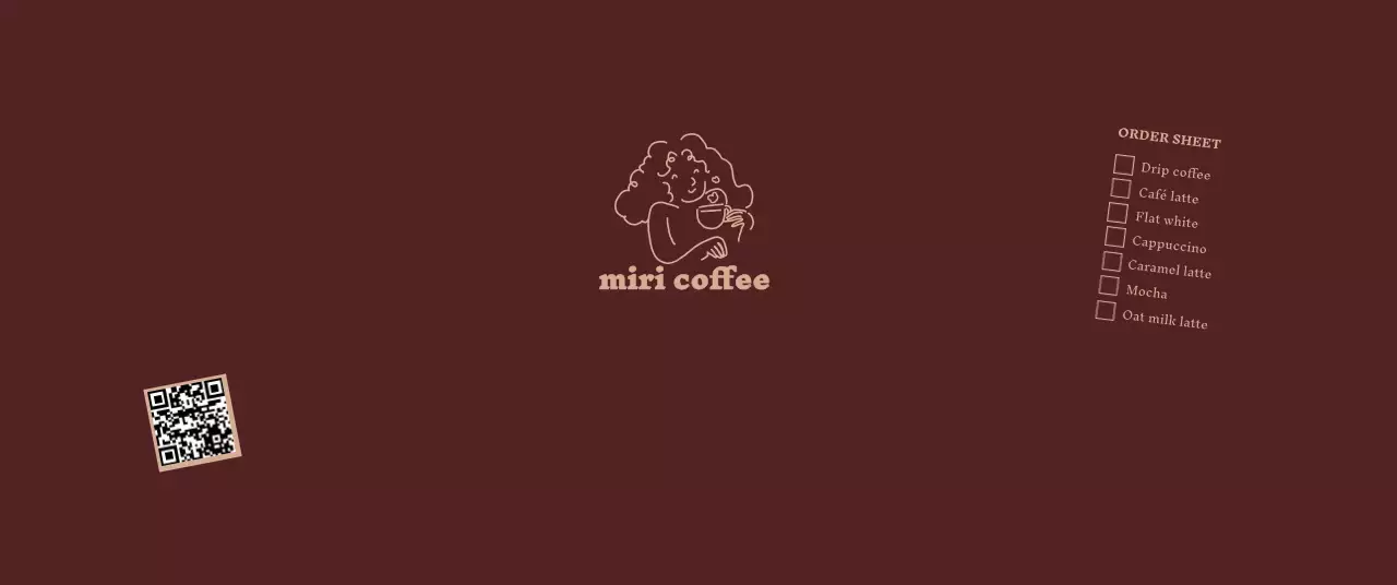 茶色 シンプル コーヒー ラベル キューアールとチェック