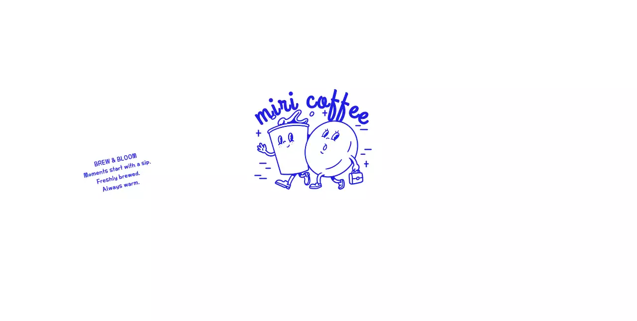 青 手書き コーヒー カップ ロゴテキスト