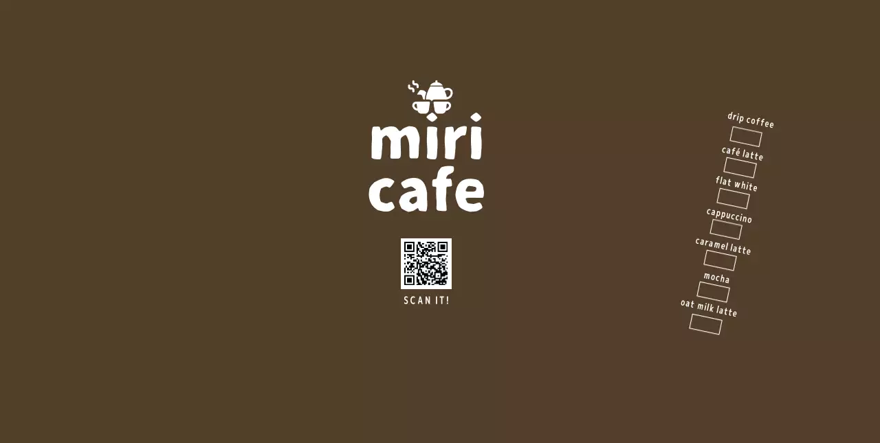 茶色 シンプル カフェ メニュー キューアールとチェック