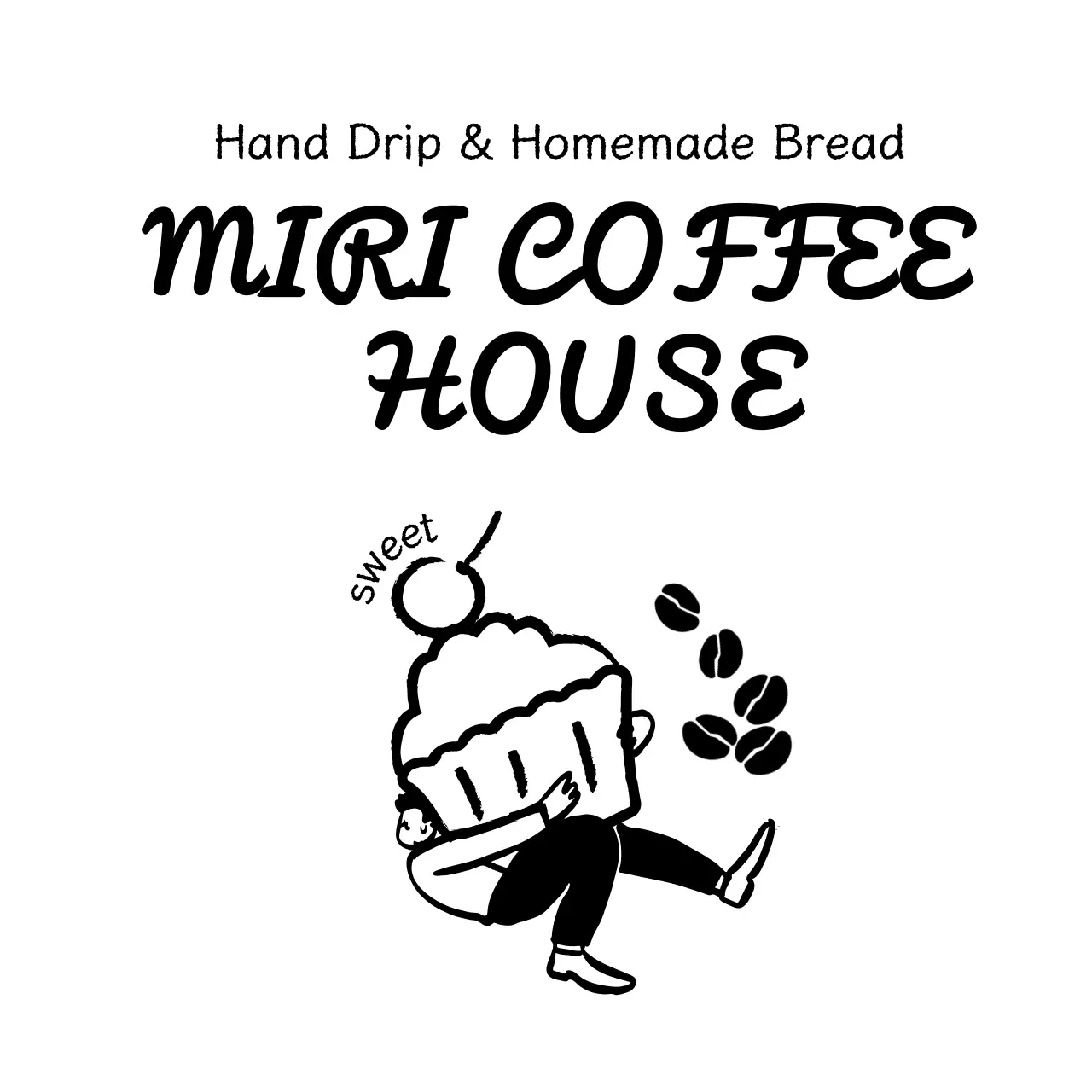 白黒 手書き カフェ ロゴ イラストロゴ