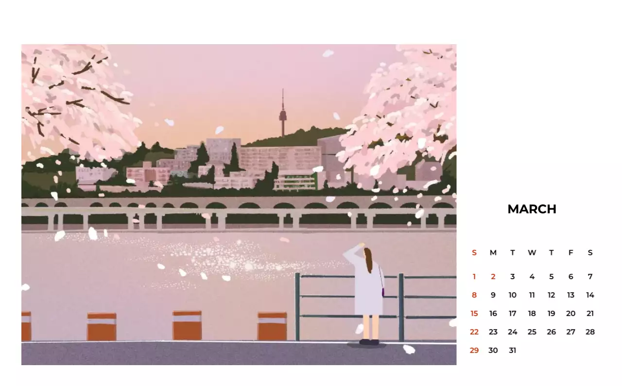 초록 빈티지 계절 캘린더