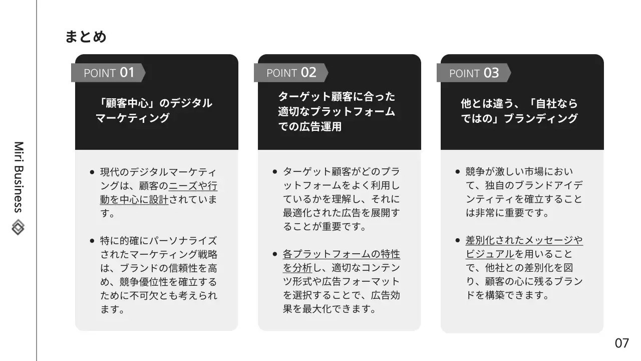 黒 シンプル マーケティング プレゼンテーション