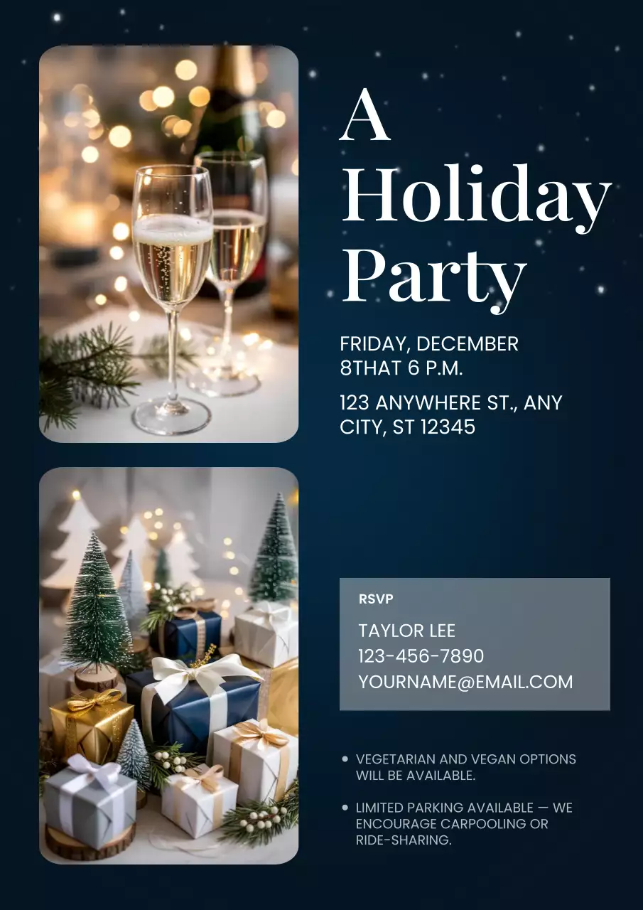 Snowy Navy Elegant Cocktail Invitation Poster